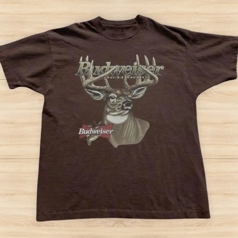 Vintage Budweiser Buck Graphic T-Shirt, Brown Wildlife Beer Tee, Country Outdoors Hunting Shirt
