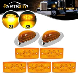 Partsam Replacement for Freightliner Century/Columbia Led Lights Kit, 5x Rectangle Amber 6LED Cab Roof Top Clearance Marker Light+2x 5-7/8" Teardrop Sleeper Amber Clearance Marker Light 15Led
