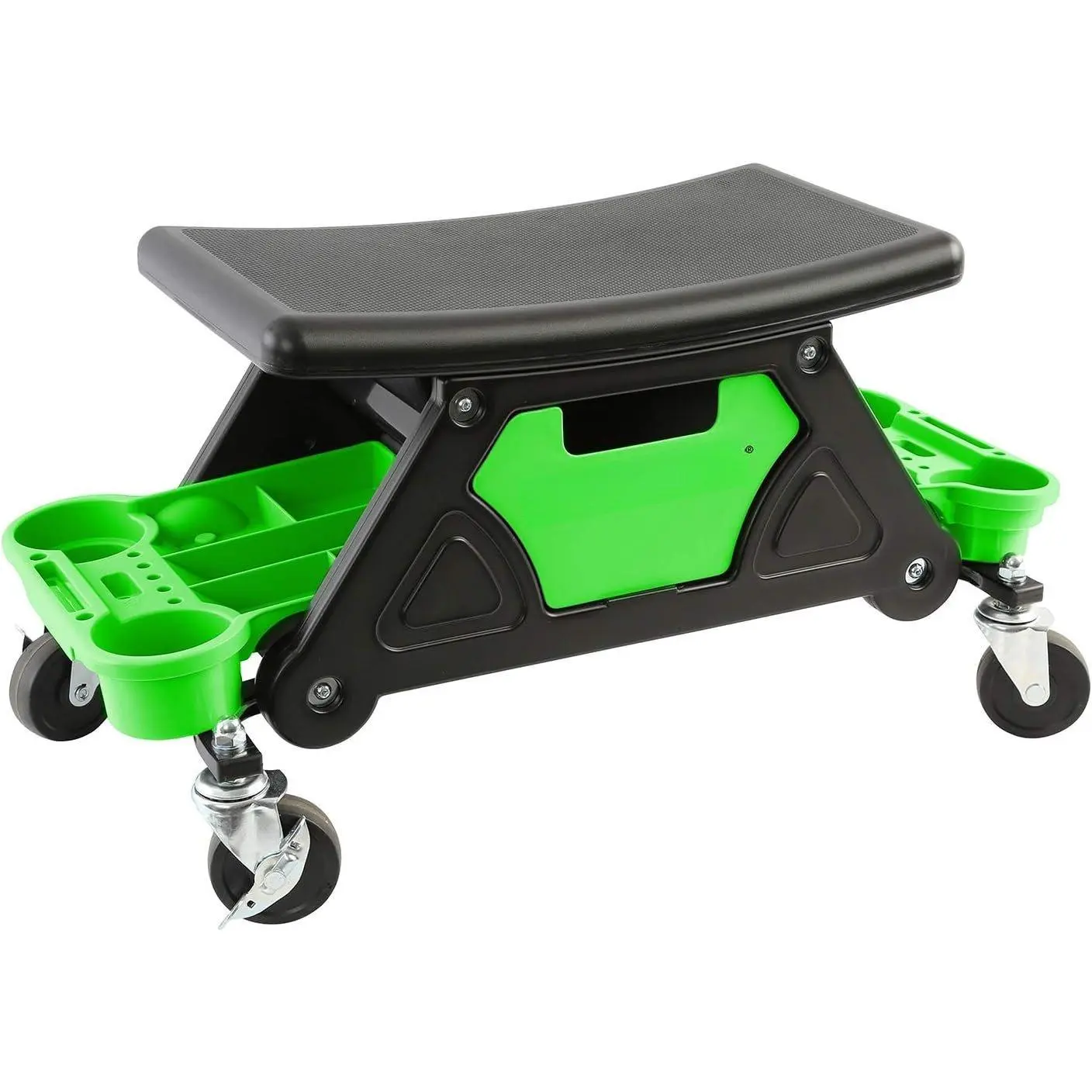 24986 Heavy-Duty Rolling Workbench and Creeper Seat, Mechanics Stool with Wheels, Creepers, Shop Stools with Wheels, Automotive, Green and Black 300 LB Capacity