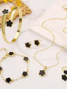 Women's Jewelry Set: Pendant, Bracelet, Ring, Earrings, Four-Leaf Clover Design, Elegant Accessory Series, Daily Wear & Special Occasions Matching Jewelry Set