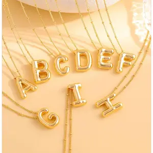 Delicate Bubble Letter Pendant Necklace With Little Box Packing Fashionable 26 English Letter Initials Pendant Necklace for Womens