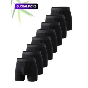 8-Pack Men's Bamboo Fiber Boxer Briefs, Long Leg Anti-Chafe Soft Stretch Fitted Underwear Undergarments with Fly Design, Breathable Comfortable Daily Wear