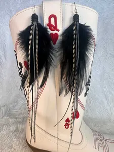 The Sofia – Black and Silver Feather Earrings 8 Inch