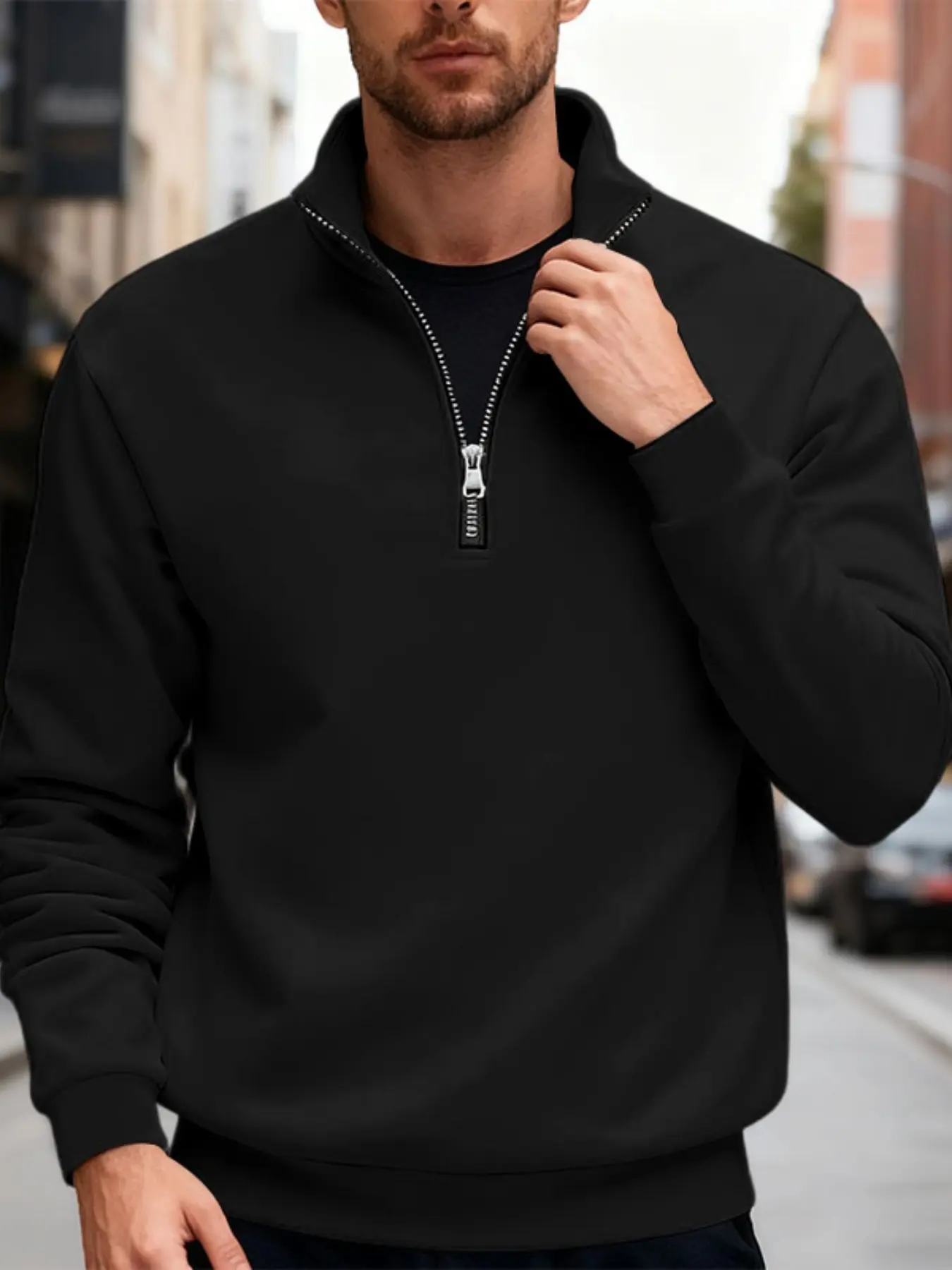 Men's Casual Classic Round Neck Half-Zip Sweatshirt, Warm Fleece Quarter Zip Design, Long Sleeve Pullover for Spring and Summer, Comfortable Daily Wear