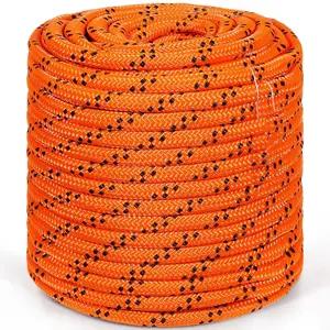 3/4" x 220 ft Double Braided Polyester Rope - 24 Strands, 20,000 LBS Breaking Strength | Orange/Black, for Arborist Rigging, Rock Climbing, Camping, Swing & Rescue