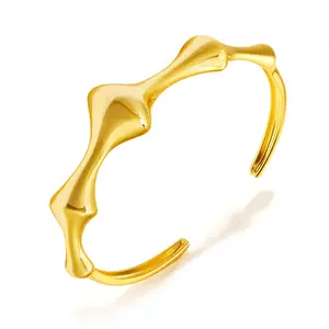 Cicy Bell 18k Gold Plated Cuff Bangle Bracelet for Women Bone Joint Wide Open Vintage Bracelets Trendy Birthday Jewelry Gifts