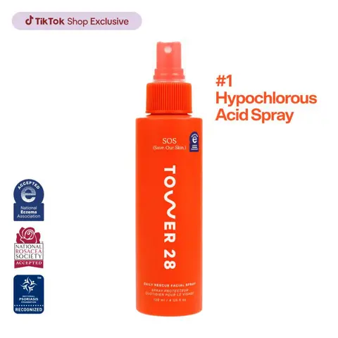 Tower 28 Beauty SOS Rescue Spray 4oz Daily Sensitive Skin Toner with Hypochlorous Acid for Redness & Irritation Relief Alcohol-Free All Ages - Intensive