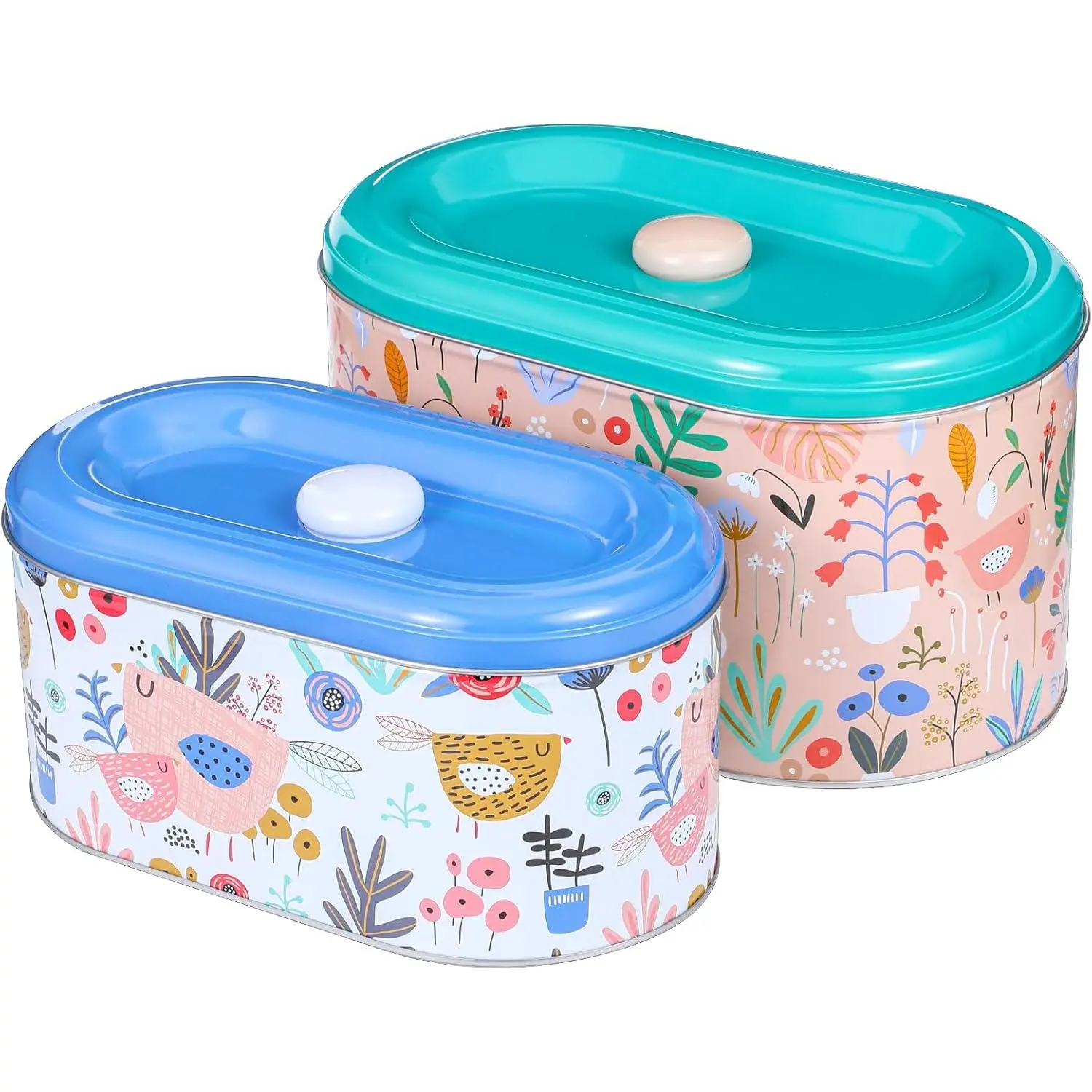 2 Tin Cookie Snack Jars Biscuit Storage Tin Canister Cookie Jar Home Kitchen Food Gifts Storage Containers with Lid for Biscuit Cookie ChocolatesToddler Food Baby Snacks |   Food-Safe, 2 Sizes Utensils