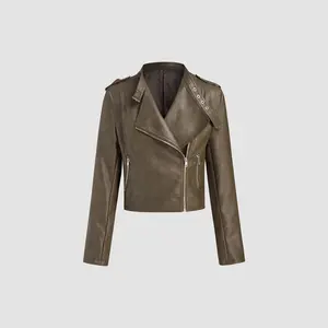 Cider [size 2-10] Faux Leather Collar Solid Pocket Zipper Biker Jacket
