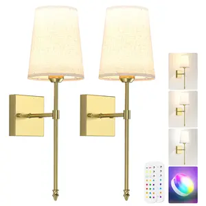 Battery Operated Wall Sconce – 5000mAh Rechargeable Dimmable RGB Wall Light Set of 2 with Remote, 3 Color Temps for Bedroom Living Room