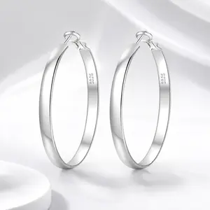 S925 Silver Plated Hoop Earrings for Women, 5mm Wide Large Round Loop Earrings, Hypoallergenic Copper Base Big Hoop Earrings, 30/40/50/60mm Sizes, Lightweight Classic Huggie Hoops, Statement Jewelry for Daily Party Gift