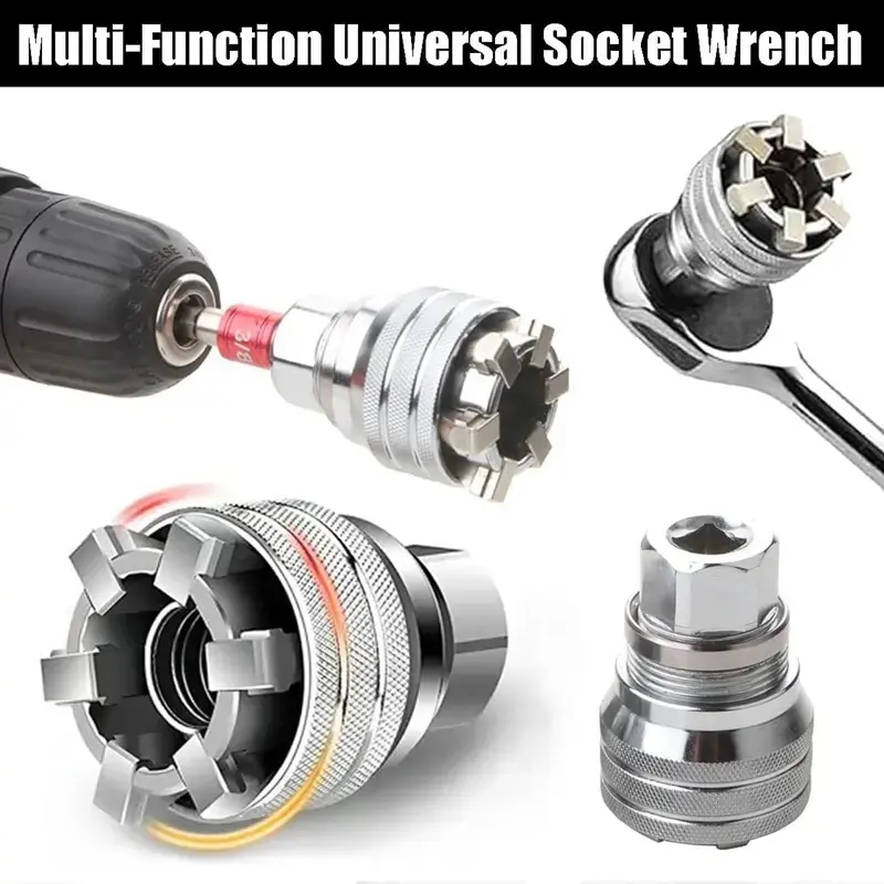 Adjustable Universal Socket Wrench(10-19mm, 3/8" to 3/4"), Multi-FunctionalMagic Grip Socket Tool for 3/8" DriveRatchet & Power Drill, Heavy Duty BoltRemover, Cool Gadget Gifts for Men Dad
