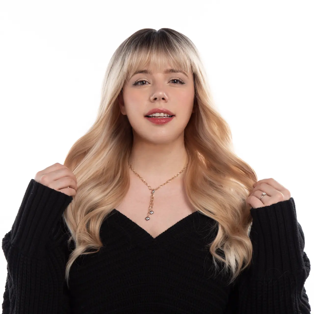 23-Inch Bronzey Blonde Ombré (Dark Roots) Gentle Waves Synthetic Wig | 【Heat Resistant】【Cap Included】 | #31 42FSGB