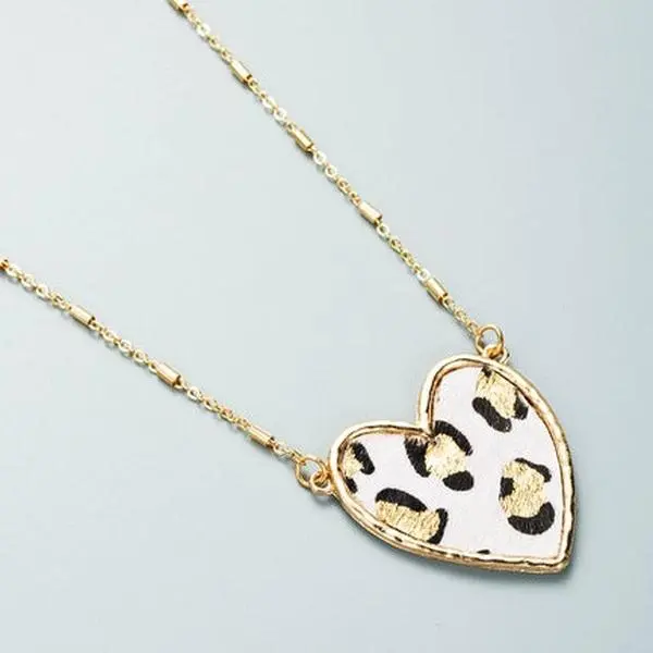 White Cowhide Heart Necklace