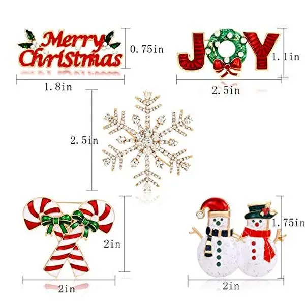 Christmas Brooch Pins Snowflake Pin Marry Christmas JOY Candy Cane Snowman Brooches Xmas Christmas Holiday Party Gifts for Women Girls Kids