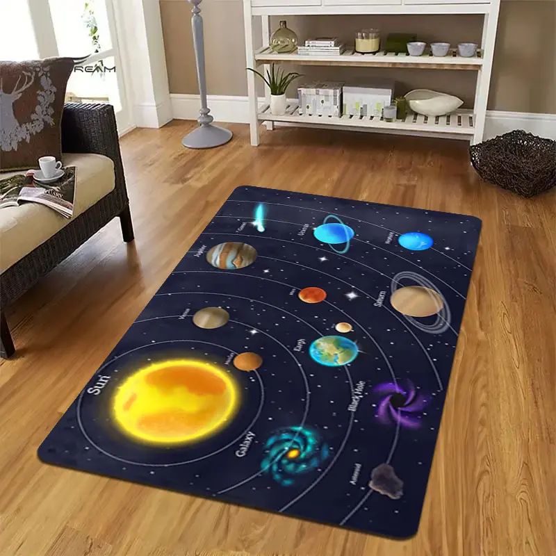 1 Piece Solar System Galaxy Carpet 1 Piece Solar System Galaxy Flannel Carpet, 0.39inch Thick Sponge, Machine Washable Polyester, Educational Outer Space Theme Carpet, Suitable for Playroom, Living Room, Classroom Decoration