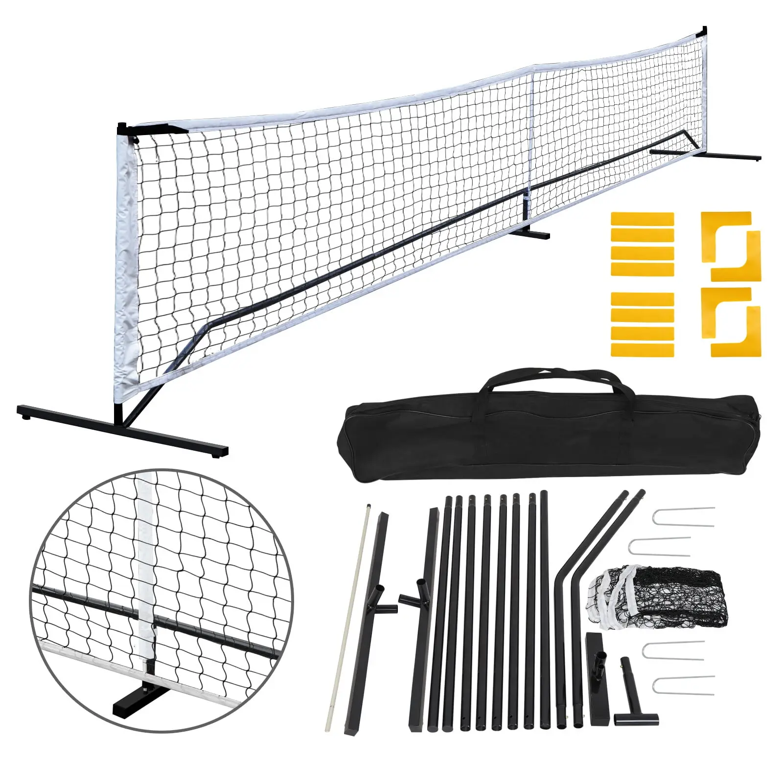 Segawe Portable Standard-Size Pickleball Net - Powder Coated Steel Poles, 22ft Width Adjustable 3ft Height Net, Stand, Area Signs, Carry Bag, Quick Setup Exercise Equipment for Outdoor Sports, Home Workout