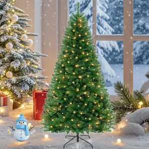 6 FT Artificial Christmas Tree(with Light), with PVC Tips and Warm-White Lights, Ideal for Home, Office Decoration