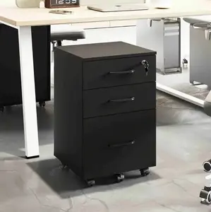 File Cabinet with Lock,3 Drawer Wood Rolling Filing Cabinets Under Desk for Home Office, Office Storage Cabinet fits Letter/A4 Size,Mobile Filing Cabinet Printer Stand