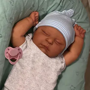BZDOLL 50cm 20inch Like Real Newborn Bebe Asleep Fat Black Skin Reborn Baby Doll Soft Vinyl Limbs Cloth Body Toy Gift for Girl Birthday