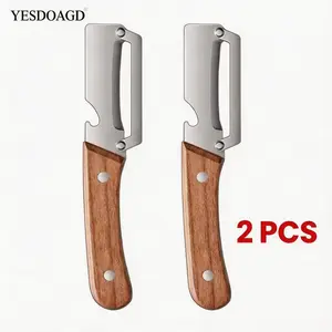 YESDOAGD  2PCS 2-in-1 Fruit & Veggie Peeler, Ergonomic Non-slipWooden Handle, Sharp Stainless Steel Blade with BottleOpener Design for Comfortable Grip