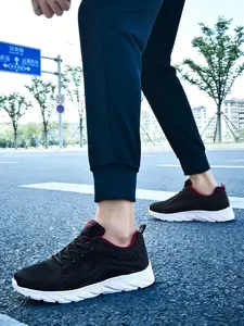 Men's full-cushion breathable mesh fly-knit casual shoes, non-slip wear-resistant sports shoes for work, commuting and walking, comfortable shoes with no fatigue after long-time wear