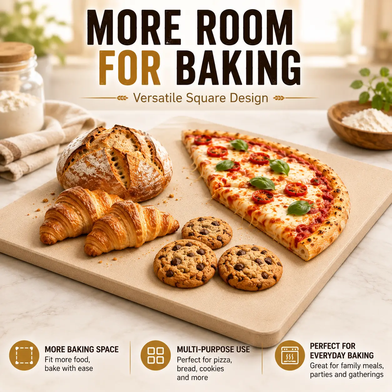 15" Durable Bakeware Pizza Stone - Round/Square Options for Oven, Grill, Crispy Crust Baking, Kitchen & BBQ Essential, Round Stone