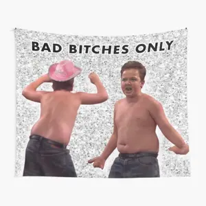 Gibby Meme Tapestry "Bad Bitches Only" 3x5 FT - Polyester ICarly Fan Art Wall Hanging for Bachelorette Party Decor, Viral Funny Banner