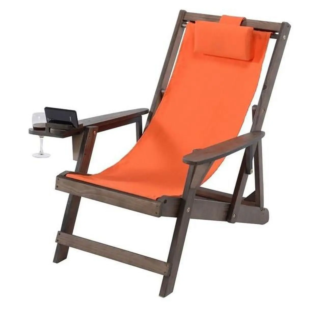 Romantic Collection Solid Foldable Canvas Sling Chair with Relaxing Armrest, Extra Wide Arm Rest, and Cup & Wine Holder, Wood, Collapsible Frame Chairs, Outdoor Seating Solutions, Hiking / Light Outdoor, Folding Chairs, Space Saving Furniture