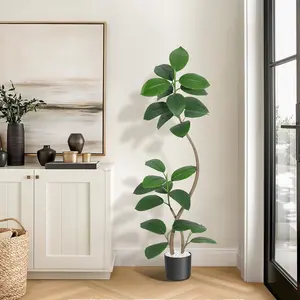 180cm/210cm Tropical Artificial Ficus Tree with Sphere Resin Planter & Stone,Large Fake Banyan Plants,Plastic Fiddle Fig Tree Branch,Faux Palm Plant For Home Garden Decor