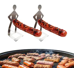 2 PCS Funny BBQ Stand Man Hot Dog Holder Reusable Stainless Steel Hotdog and Sausage Stand Portable Hot Dog Roaster Barbecue Grill Accessories Ideal for Camping and Novelty Party Gifts - Utensils