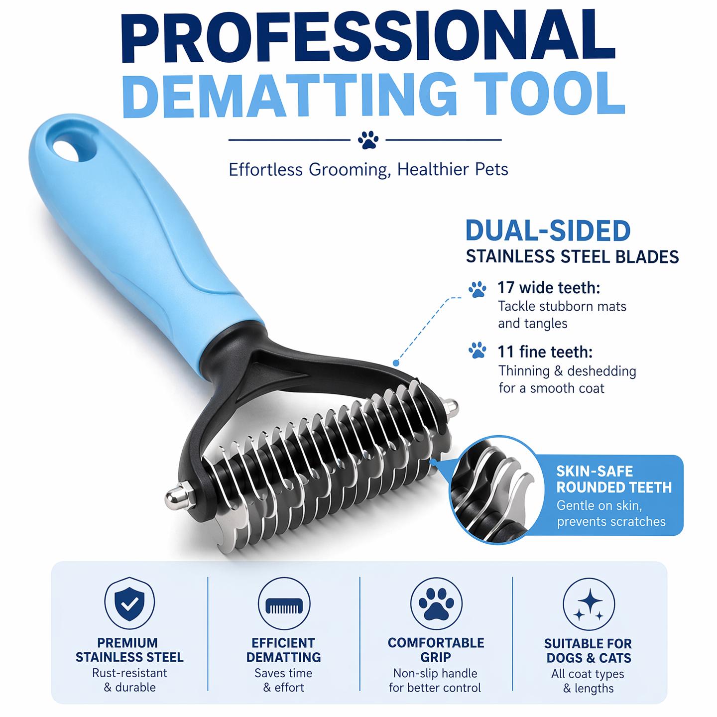 Pet Grooming Brush - Double Sided Shedding and Dematting Undercoat Rake Comb for Dogs and Cats, No More Nasty Shedding or Flying Hair Pet Grooming Brush - Double Sided Shedding and Dematting Undercoat Rake Comb for Dogs and Cats, No More Nasty Shedding or Flying Hair
