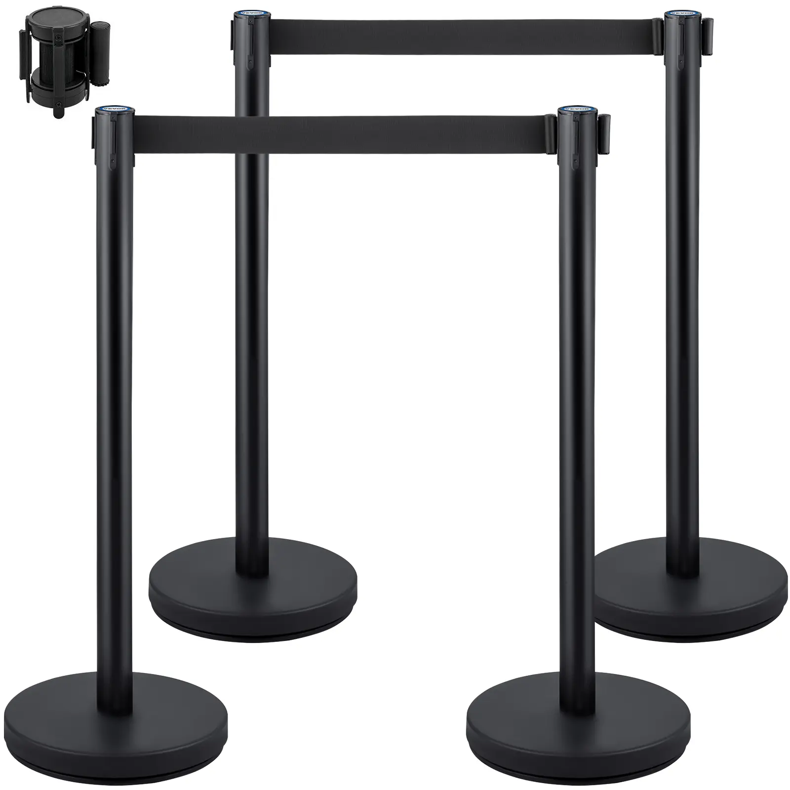 【Summerfinds】VEVOR 4-Piece Steel/Iron Crowd Control Stanchion Set, 6.6 ft/2m Black Retractable Belt, 12.6 in/32 cm Concrete-Metal Base, 0.03in/0.8 mm Build, Easy to Assemble - Outdoor Crowd Control Barrier for Events, Hotels, Retractable Belts
