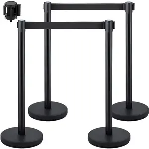 【fathersdaygift】VEVOR Crowd Control Stanchion,Set of 4 Pieces Stanchion SetStanchion Set with 6.6 ft/2 m Black Retractable BeltBlack Crowd Control Barrier with Concrete and Metal Base – Easy Connect Assembly, Outdoor