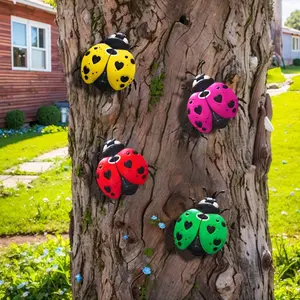 4pcs Colorful Iron Ladybug Wall Decor, Heart Pattern Design, Garden Decoration, Party Decor, Outdoor Ornament, Festival Gift, Outside
