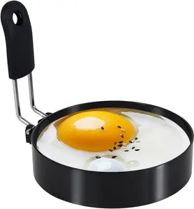 3.5'' Egg Rings with Silicone Handle, Stainless Steel Egg Cooking Rings，Nonstick，For Frying Eggs and English Muffins Pancake, Egg Mold Shaper for Breakfast