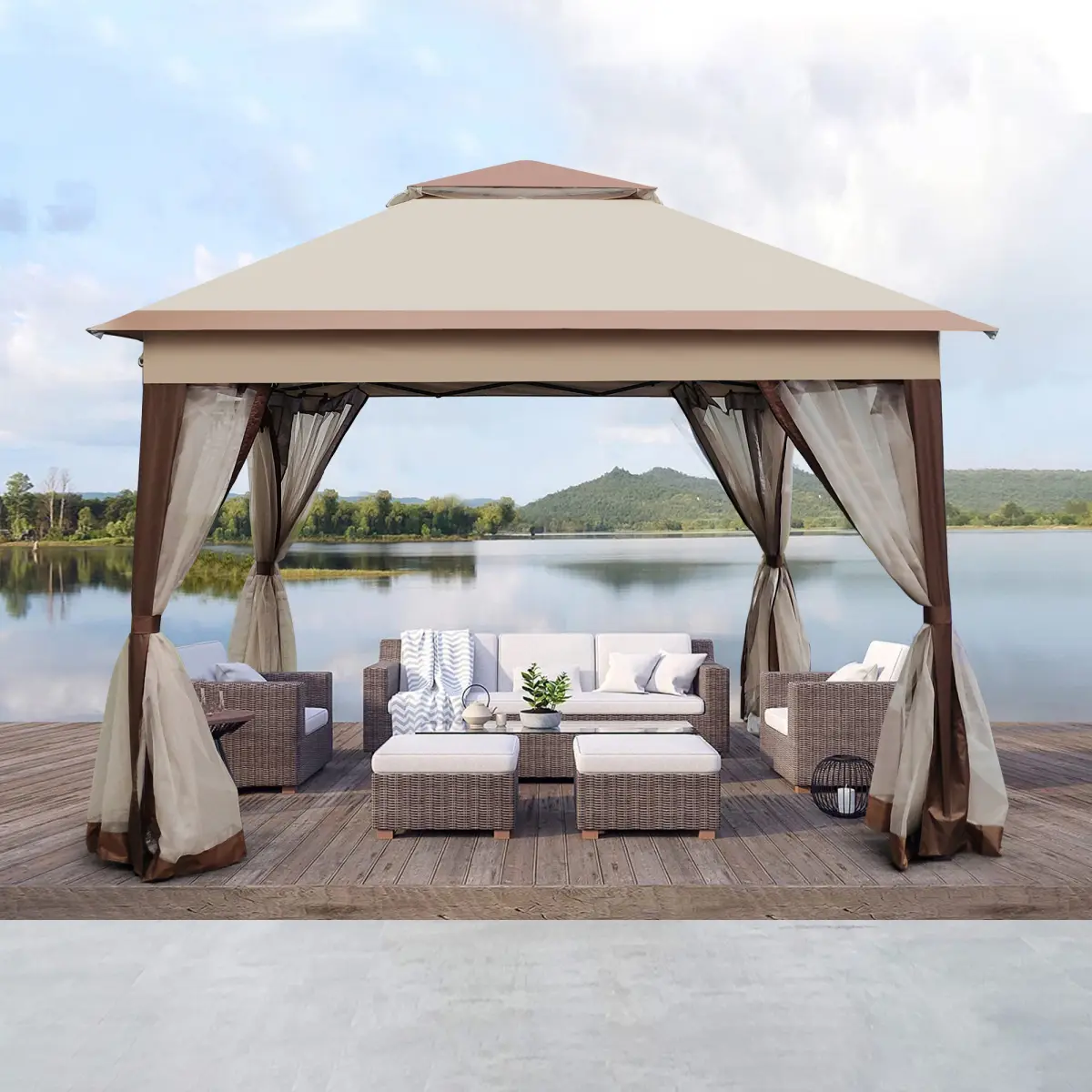 [Bellemave] 11x11ft Pop Up Gazebo with Removable Mesh Netting| 2-Tier Canopy Tent for Patio Backyard Garden Camping
