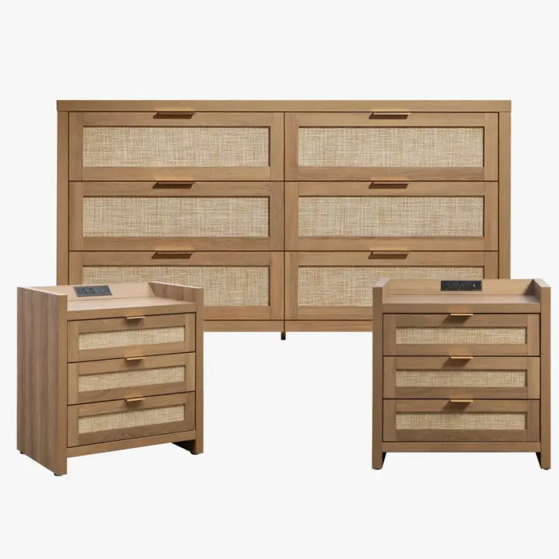 6 Drawers Dresser and Nightstand Set（Natural Oak）