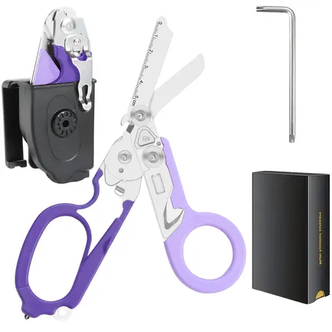 6-in-1 Trauma Kit with Leather Case, Multi-Purpose EMT Tactical Cutting Scissors, Cutting Supplies for Nurses & Outdoor Use, Includes Gift Box
