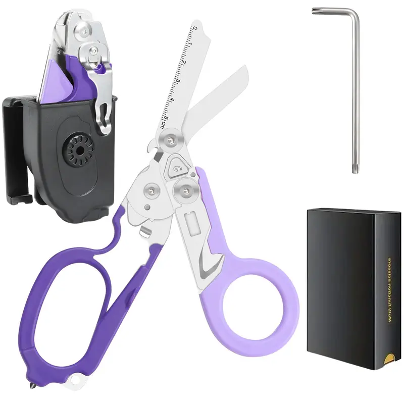 6-in-1 Trauma Kit with Leather Case, Multi-Purpose EMT Tactical Cutting Scissors, Cutting Supplies for Nurses & Outdoor Use, Includes Gift Box