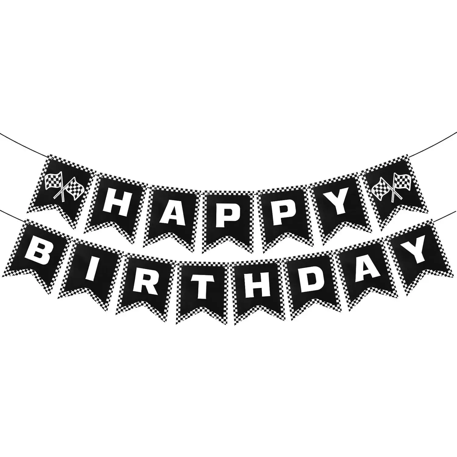 Race  Happy Birthday Banner, Race  Party Decorations, Black and White Checkered Flag Banner, Racing Themed Birthday Party Flag for Boy Girl Men Women Supplies