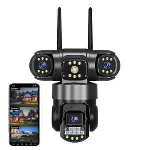 3 in 1 Outdoor, 2K Security Camera with 3 Lens, Home Security Camera with 2-Way Audi & Color Night-Vision, Motion-Detection & Alarm Function for Factory/Garage, Outdoor Security Cameras