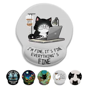 Cat Ergonomic Mouse Pad with Wrist Rest, Gaming Mouse Pad with Wrist Support, Funny Mouse Pads for Desk, Computer Mousepad with Non-Slip Pain Relief PU Base, Cute Office Desk Accessories