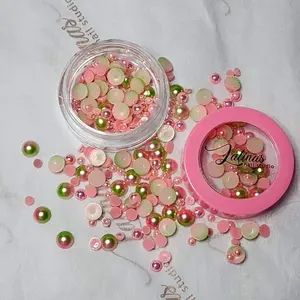 Latinas Nail Studio 5 Jars Flatback Pearls for Nail Art, Luxurious Pearl Nail Charms & Multicolor Caviar Beads - ABS Material, 20ml Each Jar