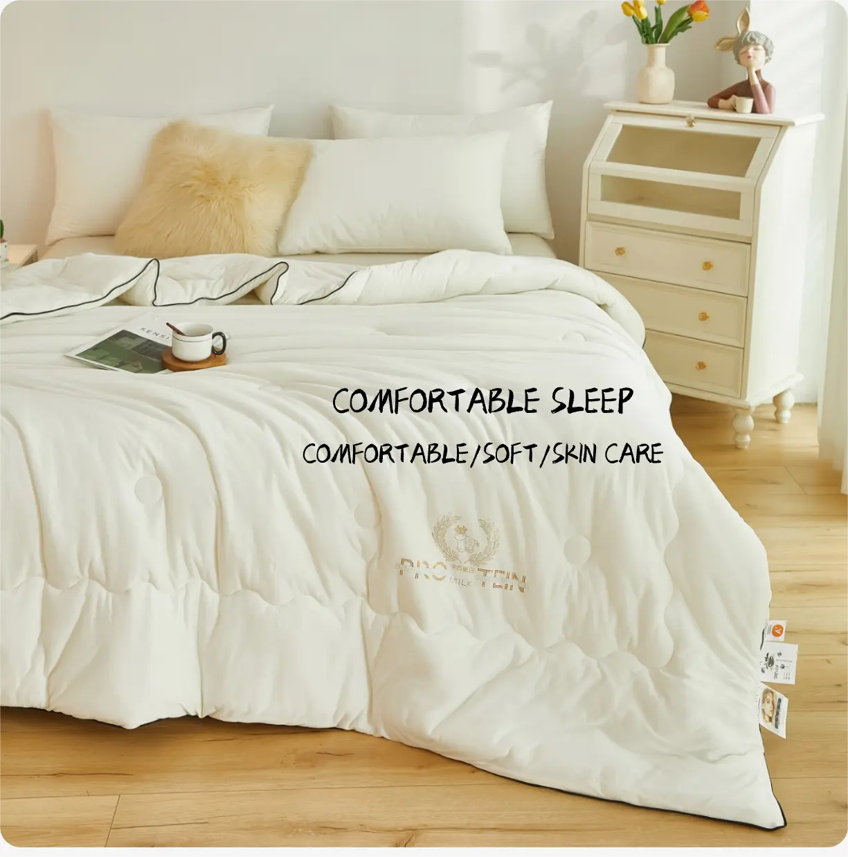 Yifa Milk Protein Fiber Fill Comforter Thick Winter Blanket Bedspread for Couple Bed Mattress Duvet (3kg) Year round comfort, smooth stitching, ANTI-mite Breathable Washable King Size Waterproof Milk WHITE and Pink. valentines' day gift, gift for lover