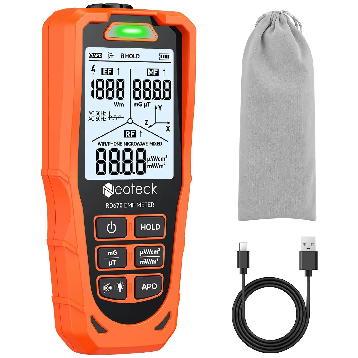 Neoteck 3 in 1 EMF Detector for EF MF RF 3 Axes Electromagnetic Fields Multi-Type EMF Radiation Detector