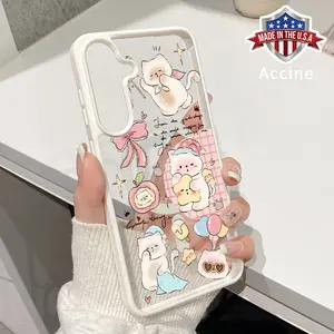 Magenetic Phone Case Compatible with Galaxy S23 Ultra S24 Plus S25 S22+ FE Sleeping Kitten Printed Transparent Acrylic Back TPU Edges Non-Yellowing Cover for Girl