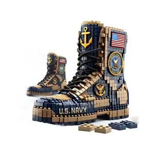 (Military Life) Combat Boots Compatible with Particle Building Blocks Assembled Military Shoes Fans Educational Toy Gift Miniature Set