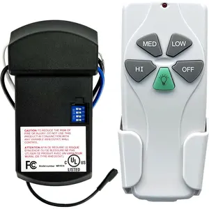 Hunter Universal Ceiling Fan Control Kit - 3-Speeds and Light Dimmer, 2 AAA Compatible, DIP Codes Setting, UL Listed