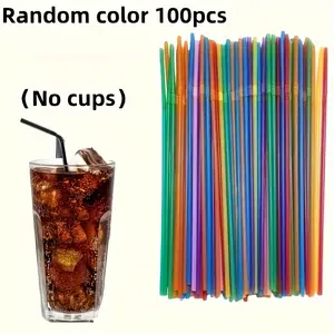 100pcs Colorful Plastic Straws, 0.197 Inch Inner Diameter, DIY Craft Material, Long Coffee & Cocktail Straws, Water Bottle Stirrers, Utensils